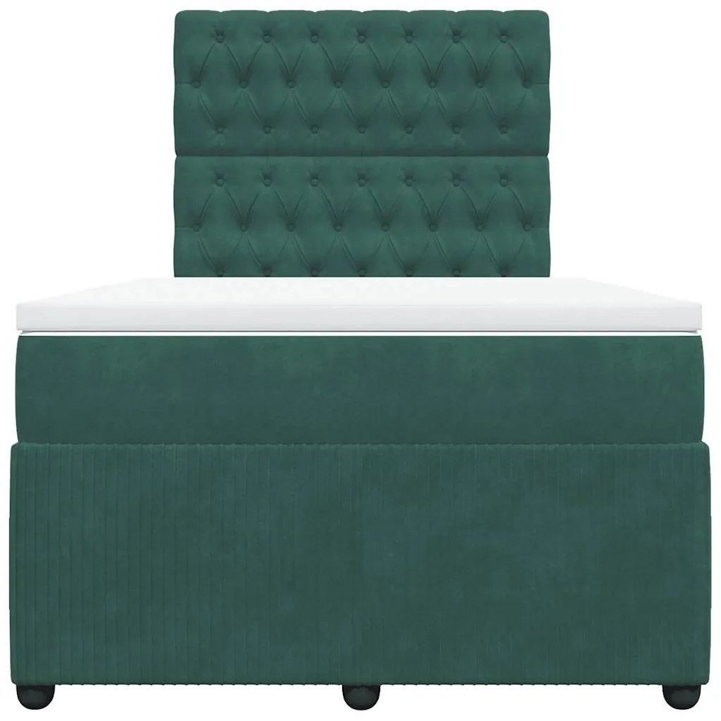 Cama boxspring com colchão 120x200 cm veludo verde-escuro