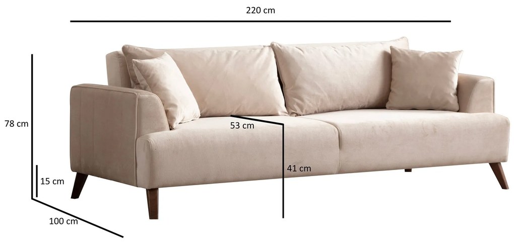 Sofá de 3 Lugares Buhara – Ecru – 100x78x220 cm