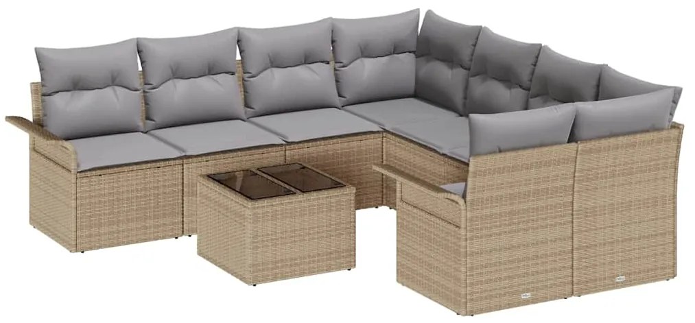 Conjunto de Sofás de Jardim 9 Peças com Almofadas Bege em Rattan