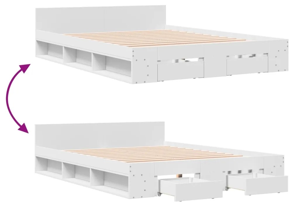 Estrutura de cama c/ gavetas 140x190cm derivados madeira branco