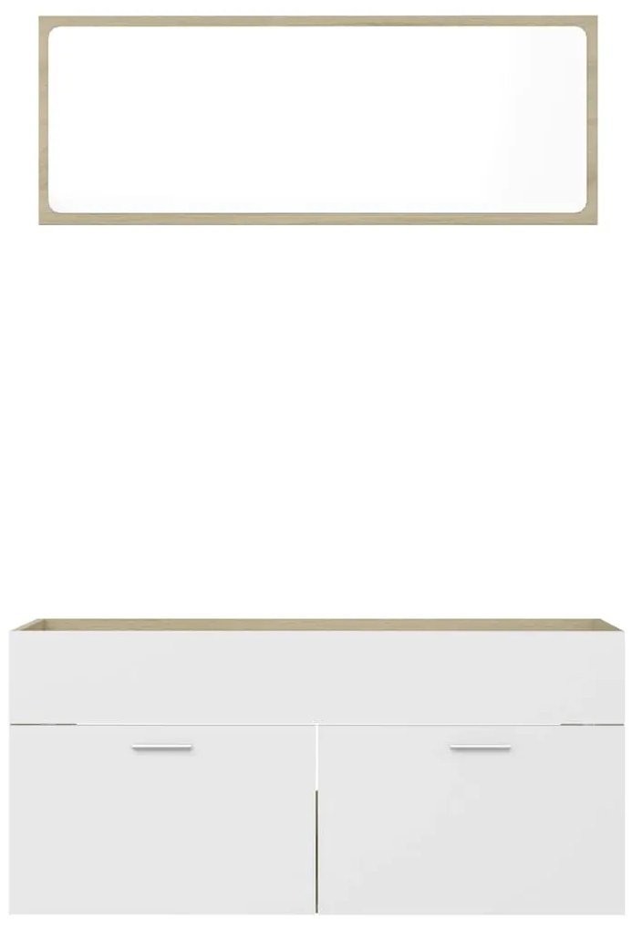 2 pcs conj. móveis casa banho contrapl. branco/carvalho sonoma