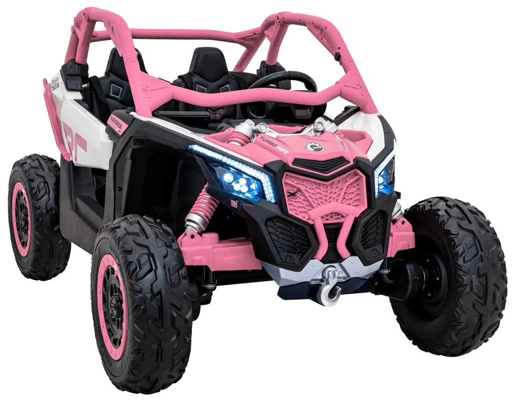 Carro elétrico para Crianças 24V 4x200W 2 Lugares, Buggy Can-Am Maverick Turbo RR Rodas de EVA, Assento de couro Rosa