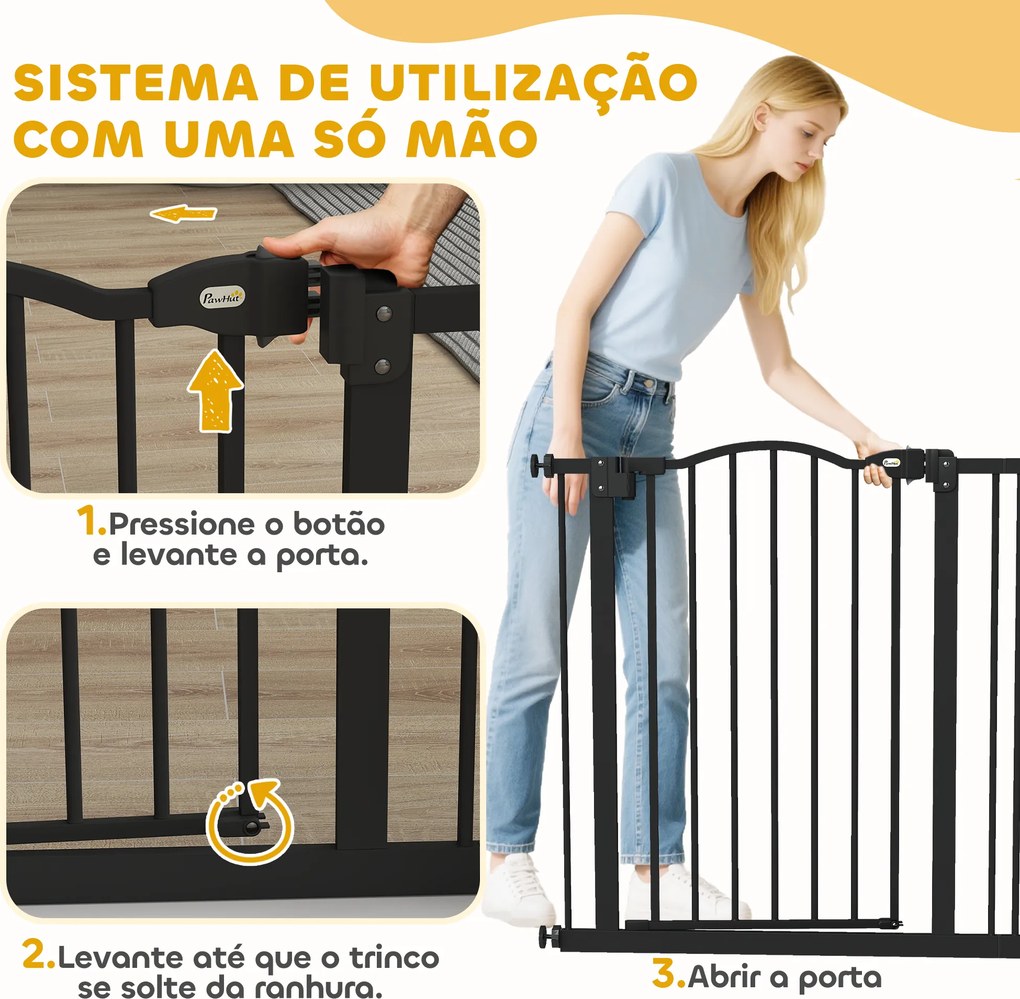 Barreira de Segurança para Cães com Largura Ajustável 74-80 cm e Extensões para Escadas e Portas Preto