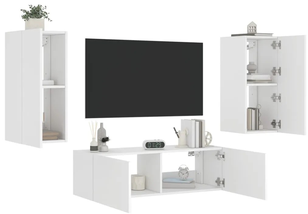 3 pcs móveis de parede para TV com luzes LED branco