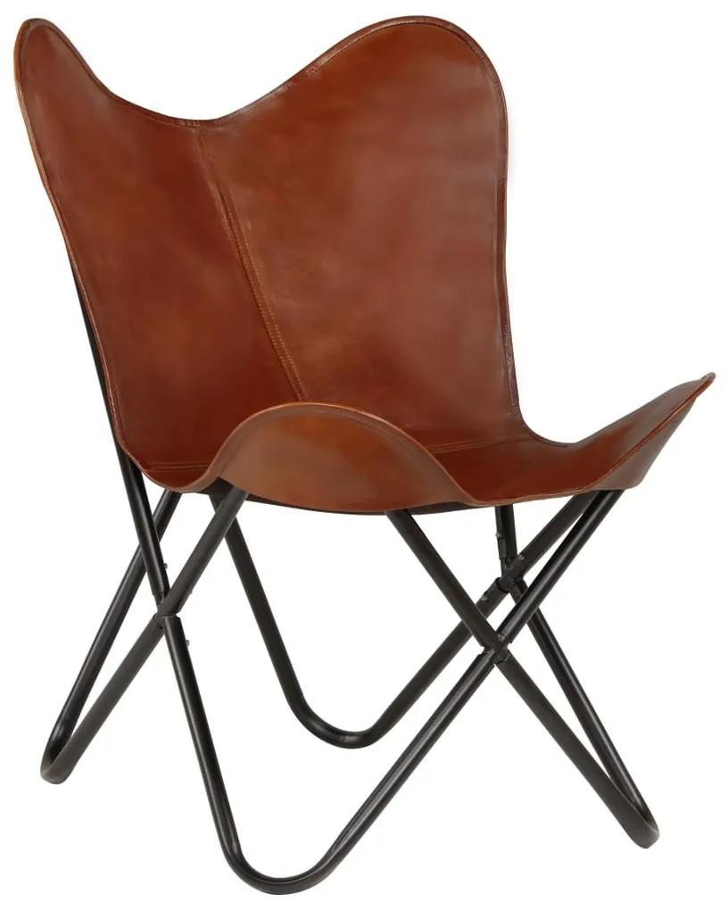 Cadeira borboleta em couro genuíno castanho tamanho infantil