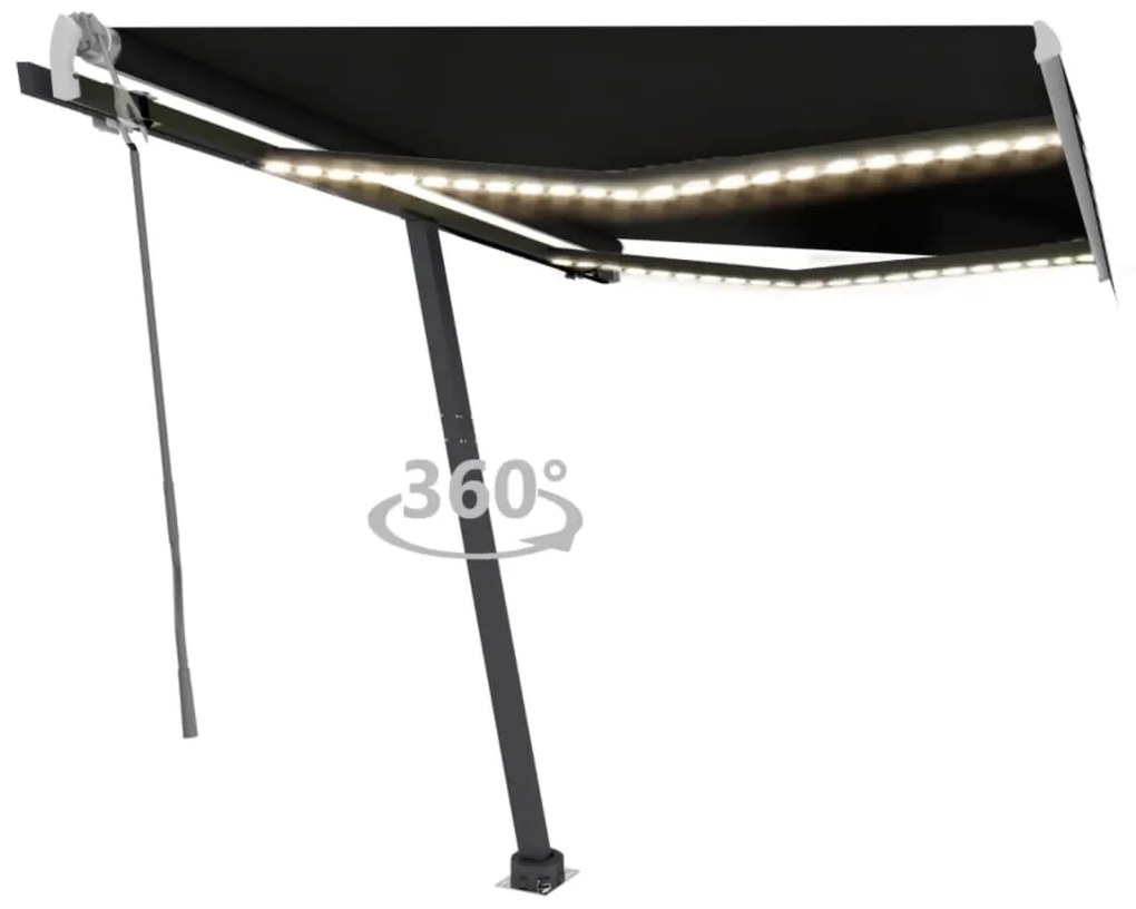 vidaXL Toldo retrátil manual com LED 300x250 cm antracite