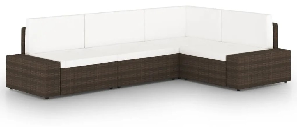 vidaXL 4 pcs conjunto lounge p/ jardim c/ almofadões vime PE castanho