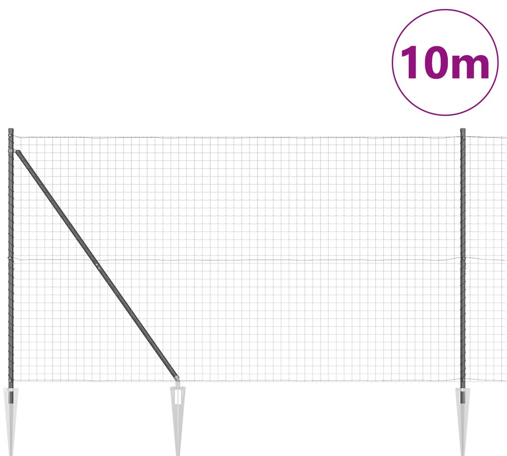 Cerca Euro com 7 Postes de Ancoragem 1.5x10 m Aço Galvanizado Cinza