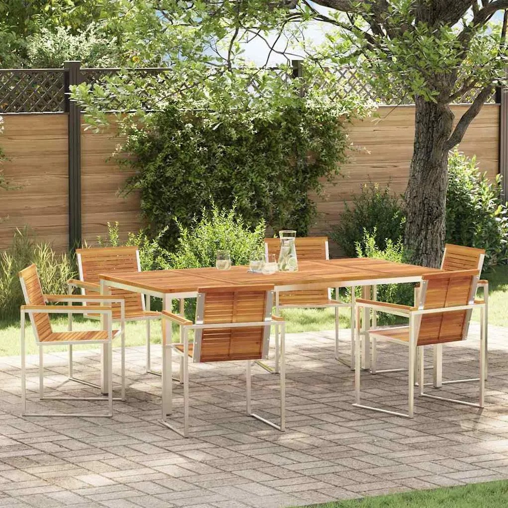 vidaXL Conjunto de Jantar de Jardim com 7 Peças em Madeira Sólida de Acácia e Aço Inoxidável