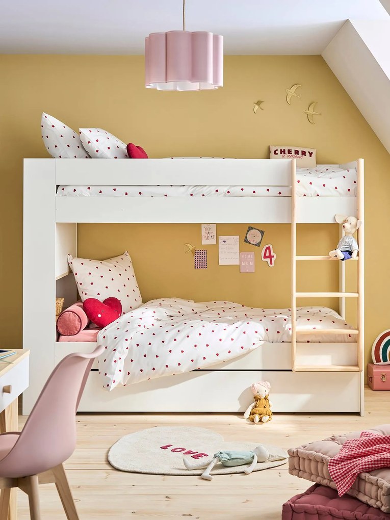 Beliche 90x190cm com gavetas e biblioteca, para criança branco