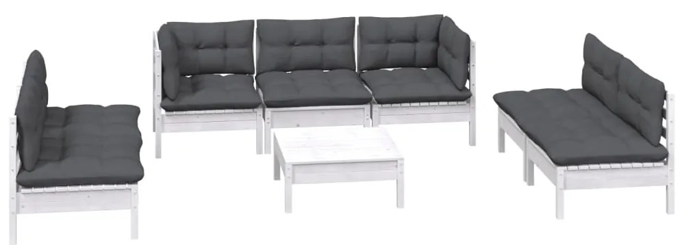 8 pcs conjunto lounge de jardim c/ almofadões pinho maciço