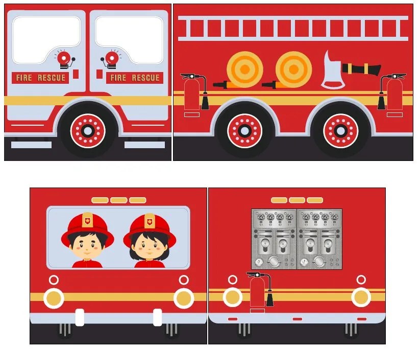 Conjunto cama Infantil SCOTT + escorrega + cortina de brincar Bombeiros Branca