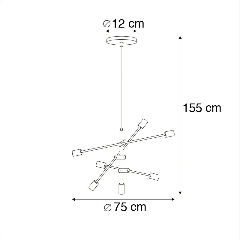 LED Candeeiro pendente industrial inteligente preto com 6 lâmpadas WiFi ST64 - Sydney Industrial,Moderno,Design