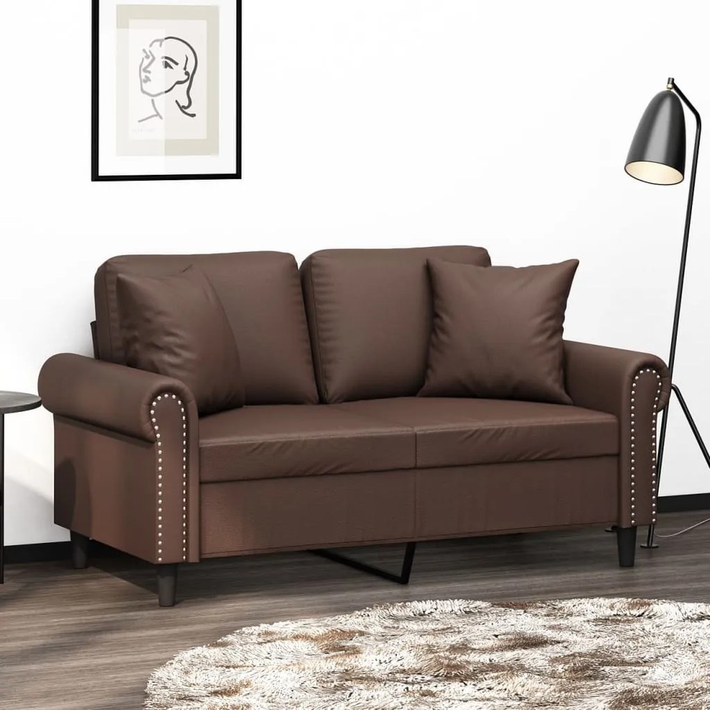 vidaXL Sofá 2 lug. c/ almofadas/almofadões 120cm couro artif. castanho
