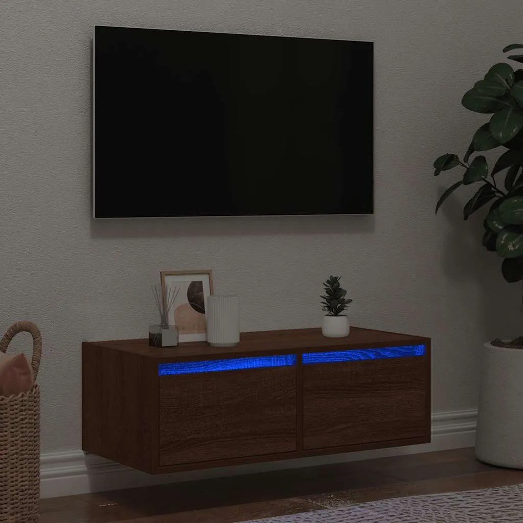 Móvel de TV com luzes LED 75x35,5x25 cm cor carvalho castanho