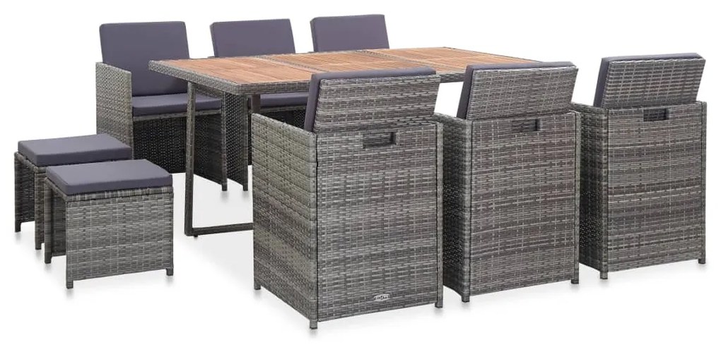 vidaXL 11 pcs conjunto jantar exterior vime e madeira acácia antracite