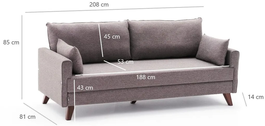 Sofá-Cama 3 Lugares Bella – Castanho – 208 x 85 x 81 cm