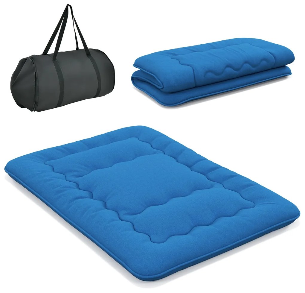 Colchão de enrolar Tapete de chão Tatami com capa lavável Tapete portátil com saco de transporte 200 x 140 x 10 cm Azul
