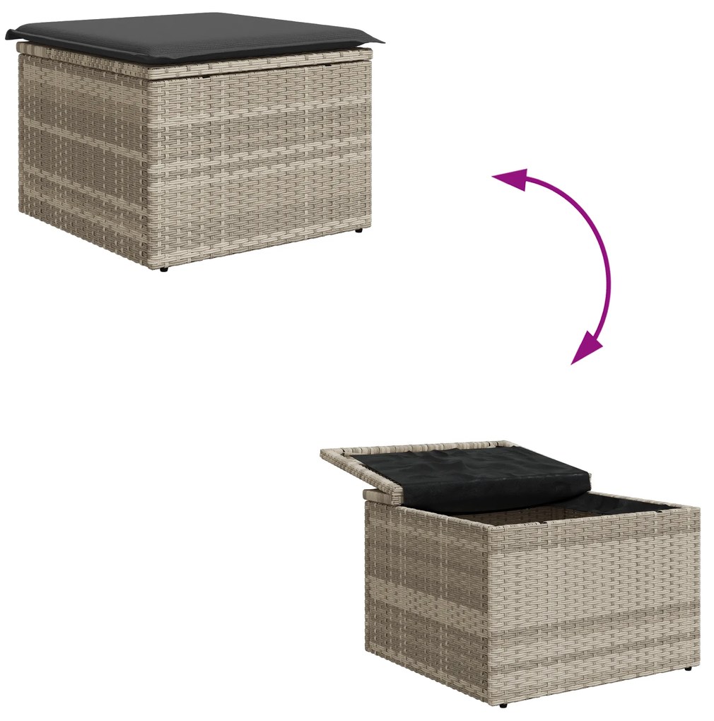 Conjunto de Sofá de 4 Peças com Almofadas Cinzento Claro Rattan Poliés