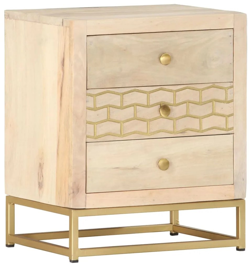 Mesa de cabeceira 40x30x50 cm madeira mangueira maciça dourado