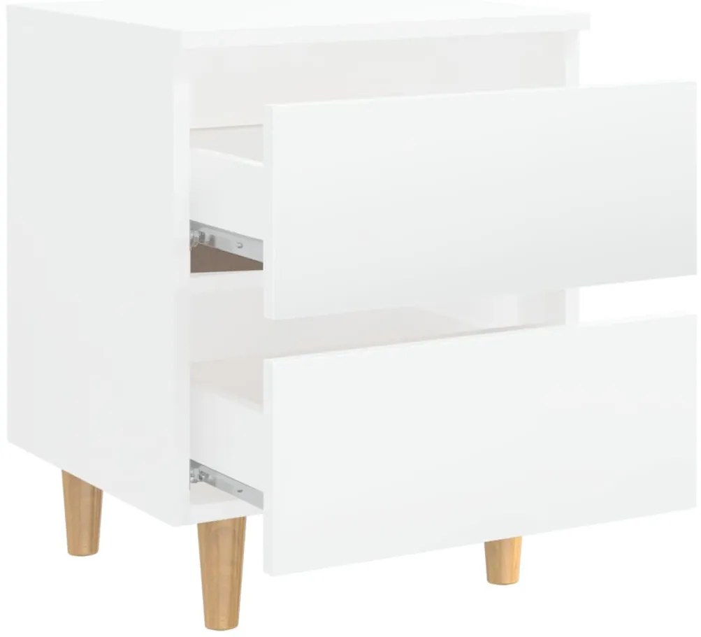 Mesas cabeceira 2 pcs pernas pinho 40x35x50 cm branco brilhante