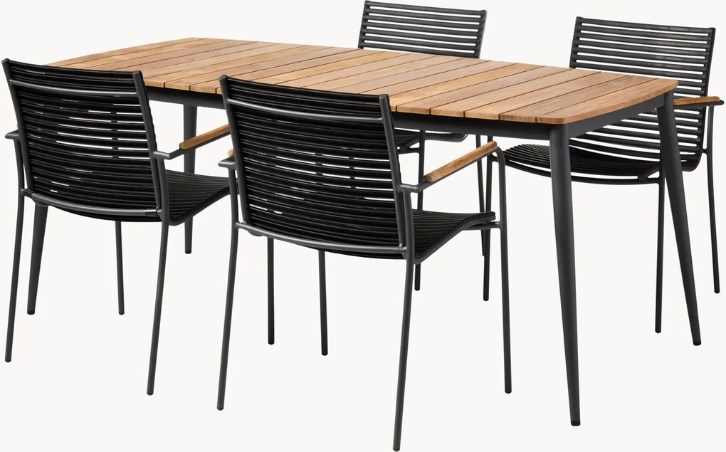 Conjunto de jantar de jardim em madeira de teca Rio, conjunto de 5