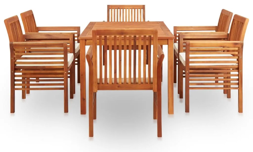 7 pcs conjunto de jantar exterior c/ almofadões acácia maciça