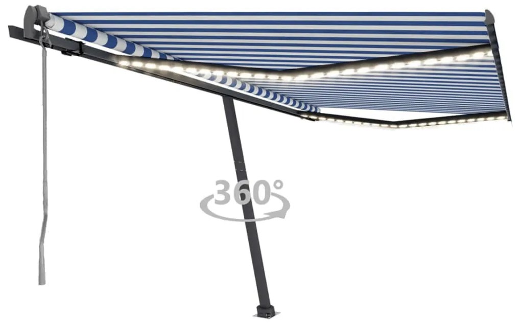 Toldo autom. LED e sensor de vento 400x300 cm azul e branco