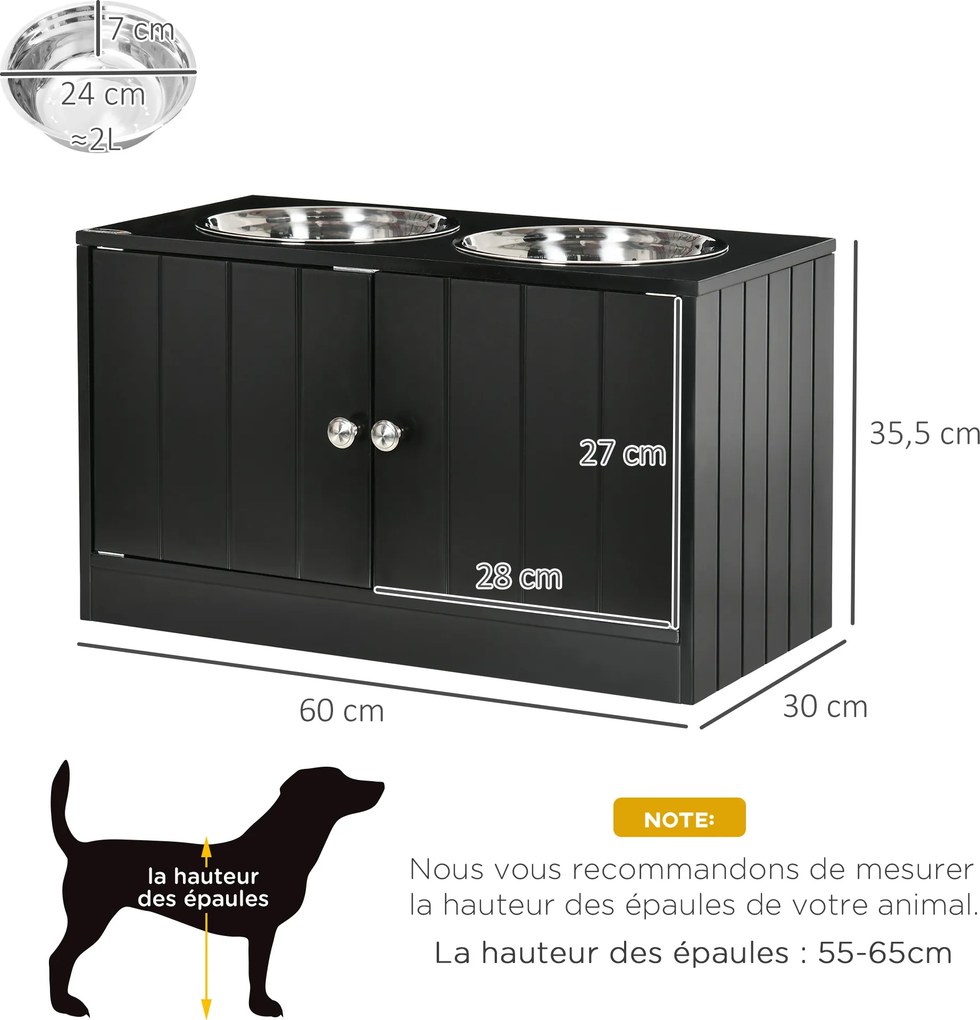 Comedouro elevados para cães e gatos, suporte para duas tigelas, 60 x 30 x 35,5 cm, inclui duas tigelas de 2 litros em aço inoxidável
