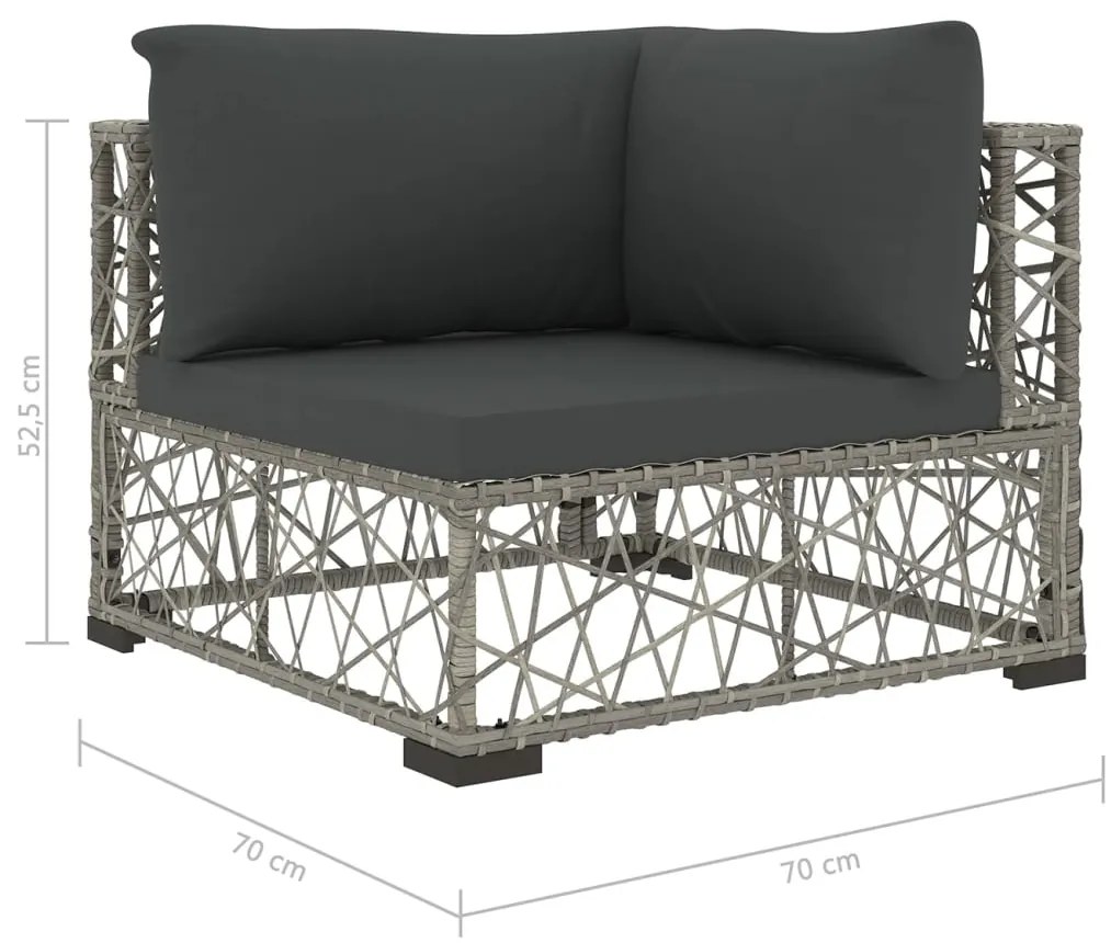 6 pcs conjunto lounge de jardim c/ almofadões vime PE cinzento