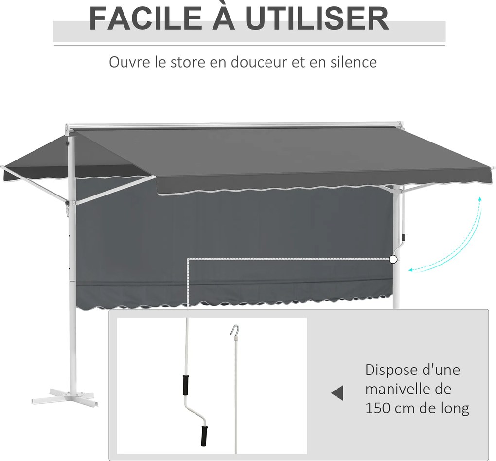 Toldo de dupla inclinação 4 x 3 m, manual e retrátil, inclinação ajustável, metal com revestimento epóxi, branco, poliéster impermeável e com proteção