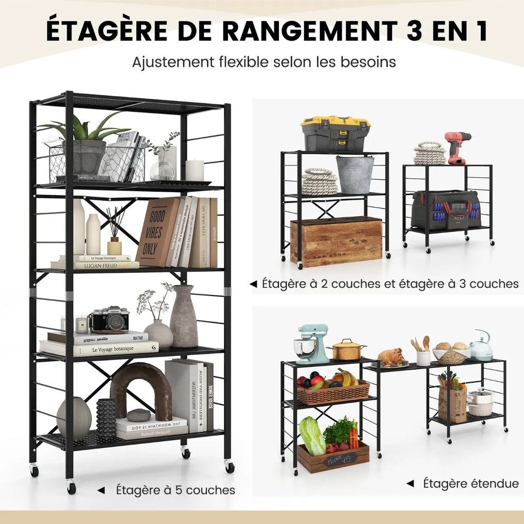 Cabideiro de metal para roupas com haste superior e prateleira inferior - preto