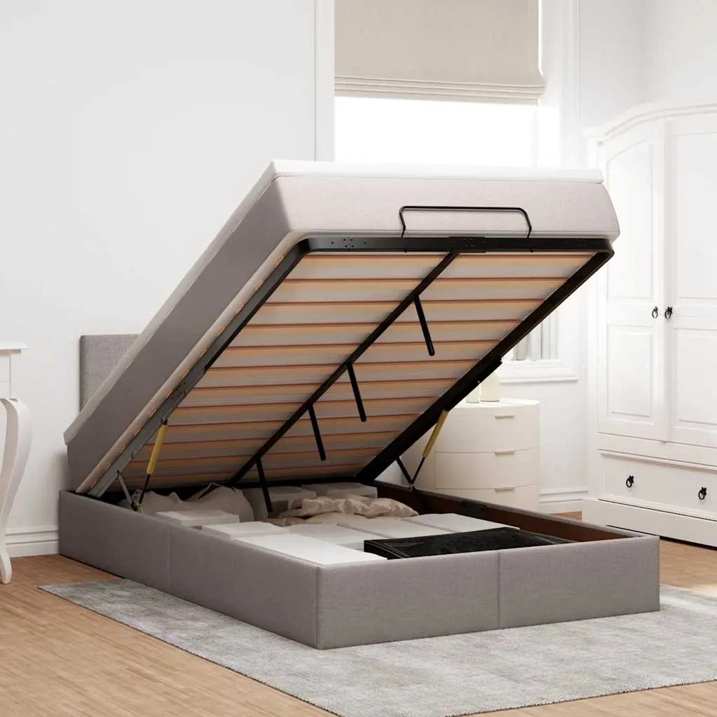 vidaXL Estrutura de cama otomana com colchão 120x190cm tecido cinzento