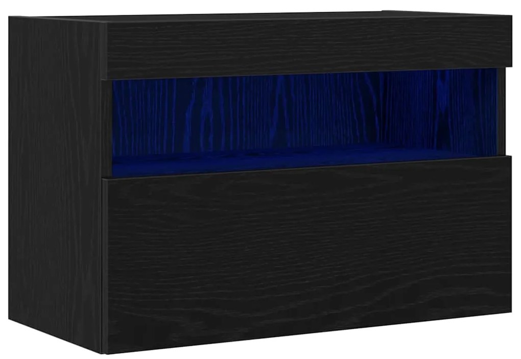 Cabinet de TV vidaXL com Luzes LED Carvalho Preto 60x30x40 cm