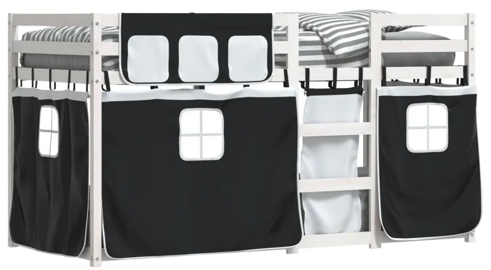 Beliche com cortinas 90x190 cm pinho maciço branco e preto