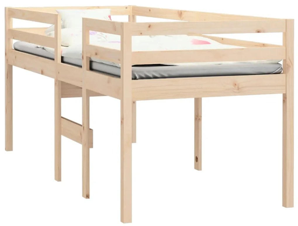 Cama alta 90x190 cm madeira de pinho maciça