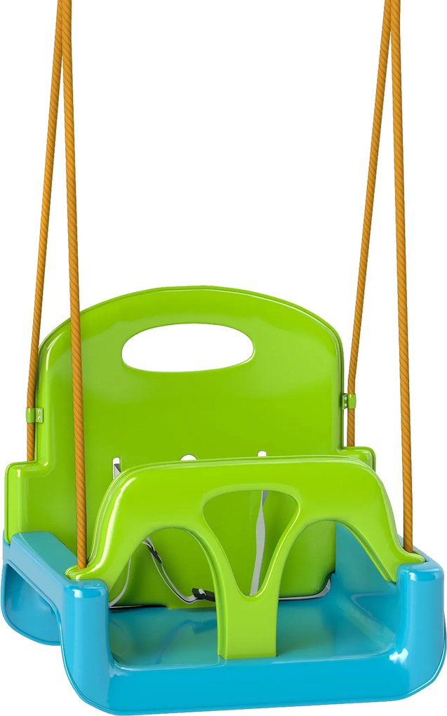 Outsunny Baloiço Infantil 3 em 1 com Cordas Ajustáveis, Encosto Removível, Barra em T e Cinto de Segurança Verde Escuro | Aosom Portugal