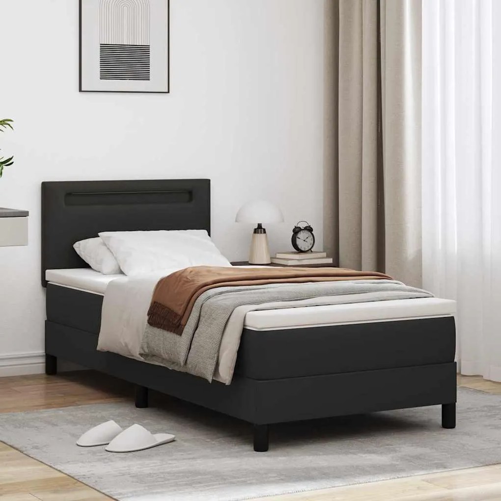 vidaXL Cama Box com colchão Preto 90 x 190 cm Couro sintético