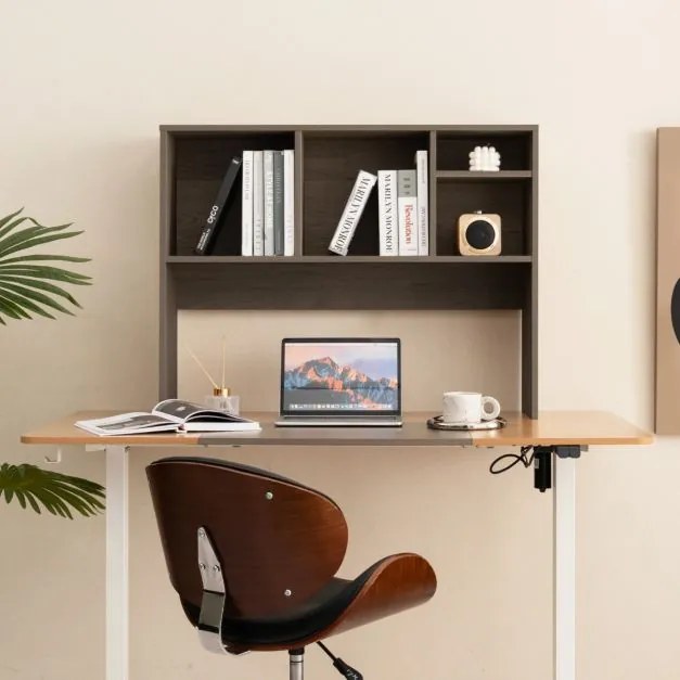 Estante organizadora de secretária 94 x 25 x 73 cm com 4 cubículos e compartimento traseiro aberto Café