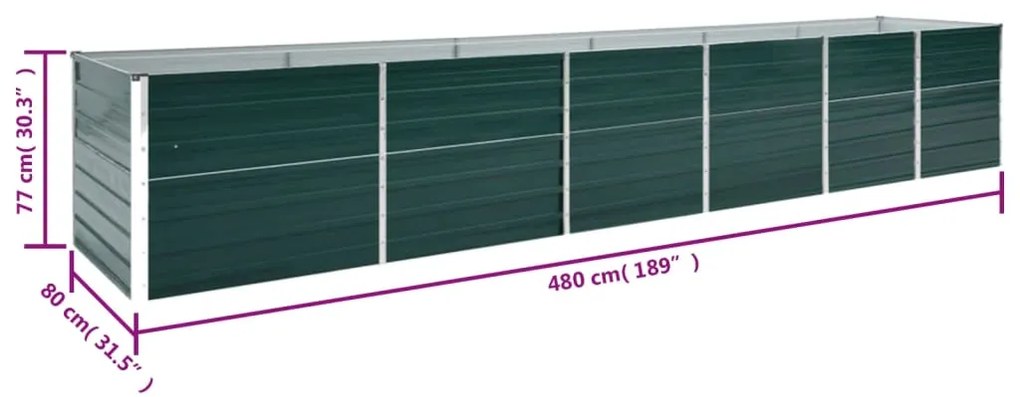 Canteiro elevado de jardim 480x80x77 cm aço galvanizado verde