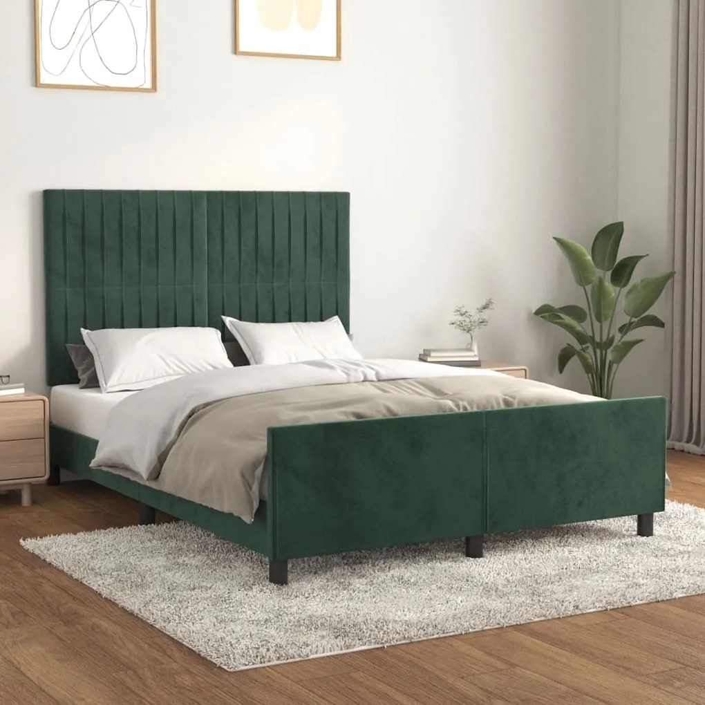 Estrutura de cama c/ cabeceira 140x190 cm veludo verde-escuro