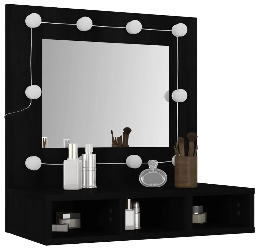 Toucador de Parede com Luzes LED - 60x31,5x62 cm - Cor Preto