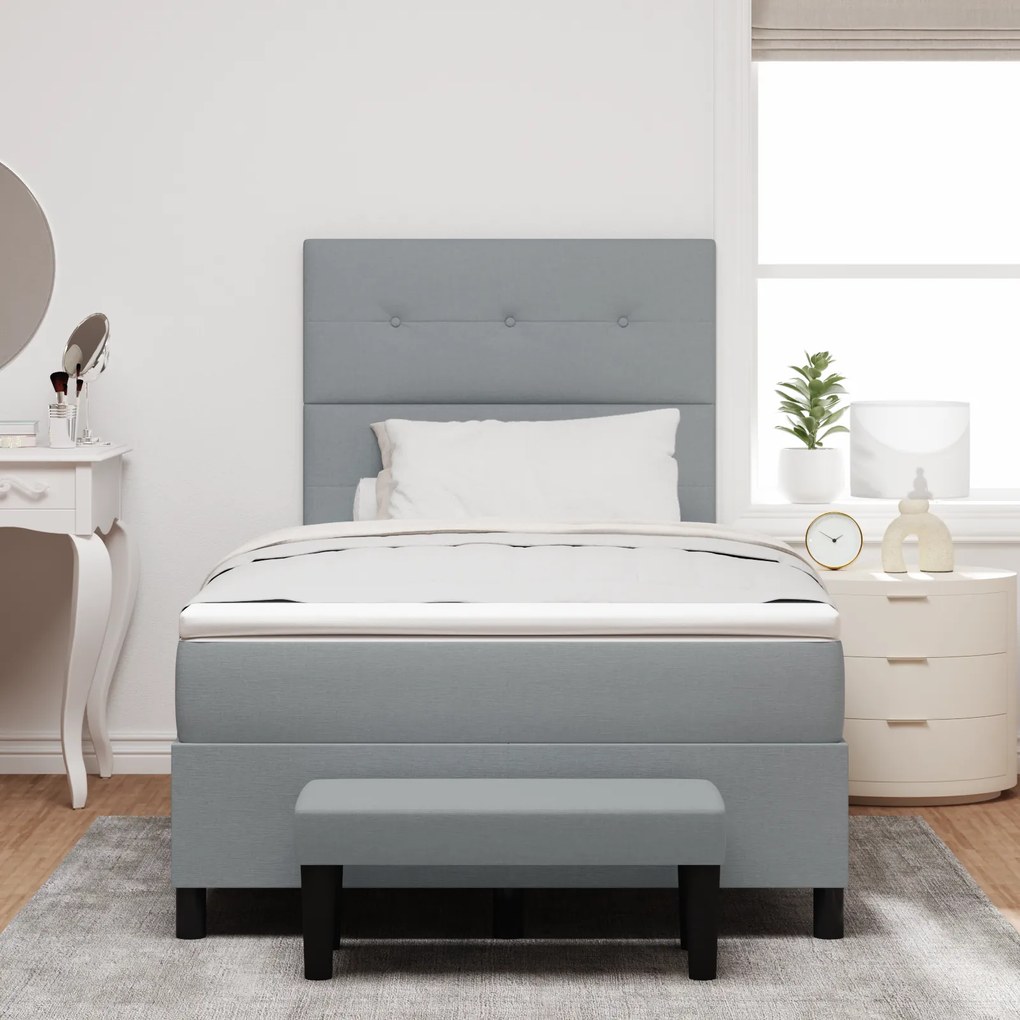 Cama Box Spring com Colchão & Banco Cinza-claro 120x190 cm Tecido