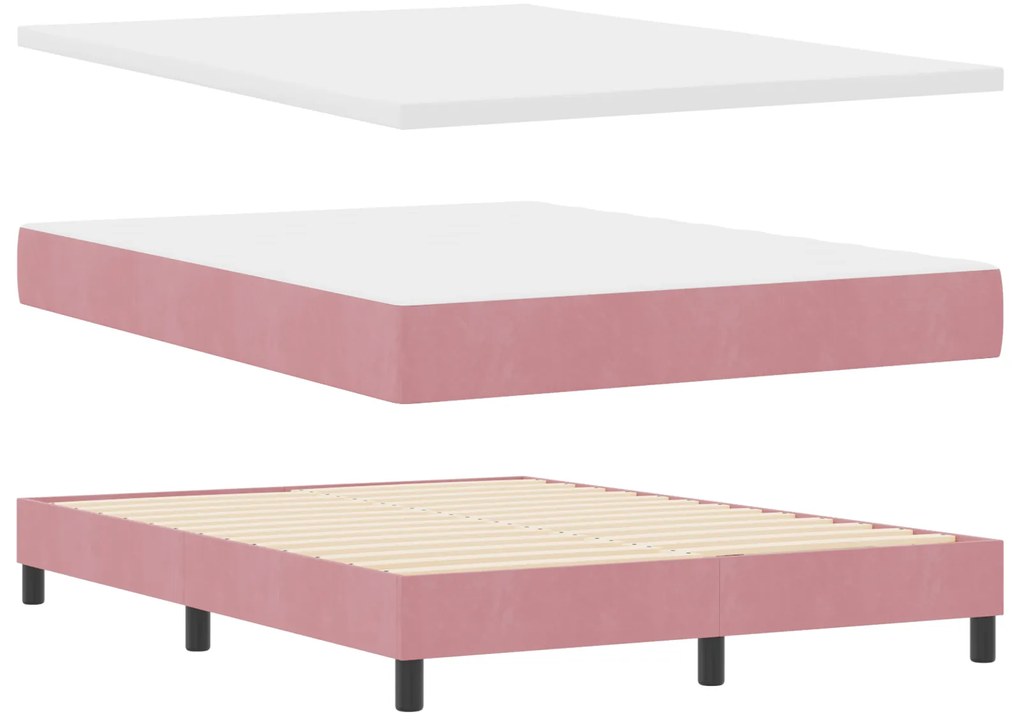 Cama Box Spring com Colchão Rosa 140x200 cm Veludo