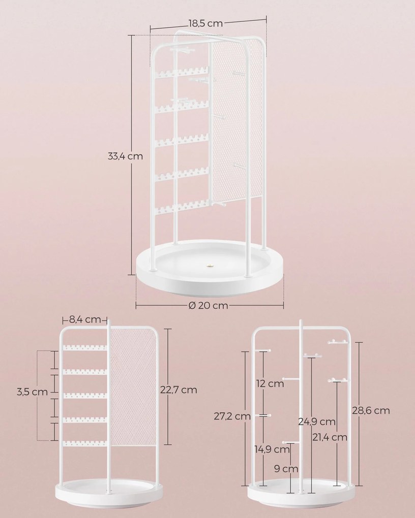 Porta-joias com moldura metálica rotativa 20 x 20 x 33,4 cm branco