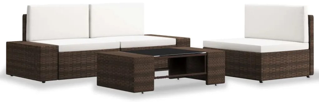 4 pcs conjunto lounge para jardim vime PE castanho