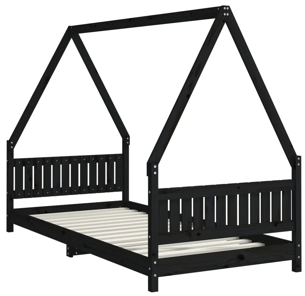 Estrutura de cama infantil 90x200 cm pinho maciço preto