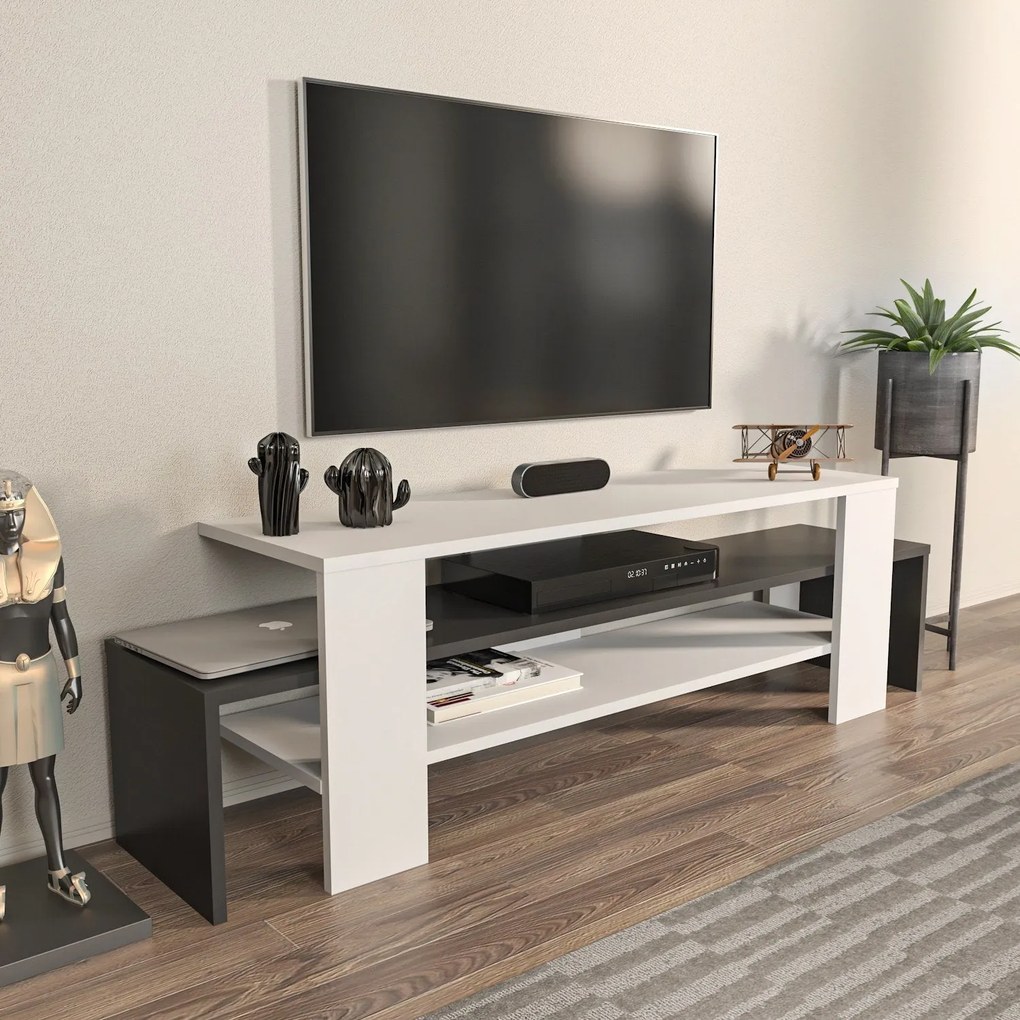 Suporte para TV Lenora – Branco e Antracite – 150x45x35 cm