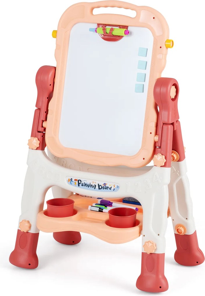 Cavalete de Desenho Infantil, 50 x 36 x 72,5 cm, Dupla Face Giratória, Rosa
