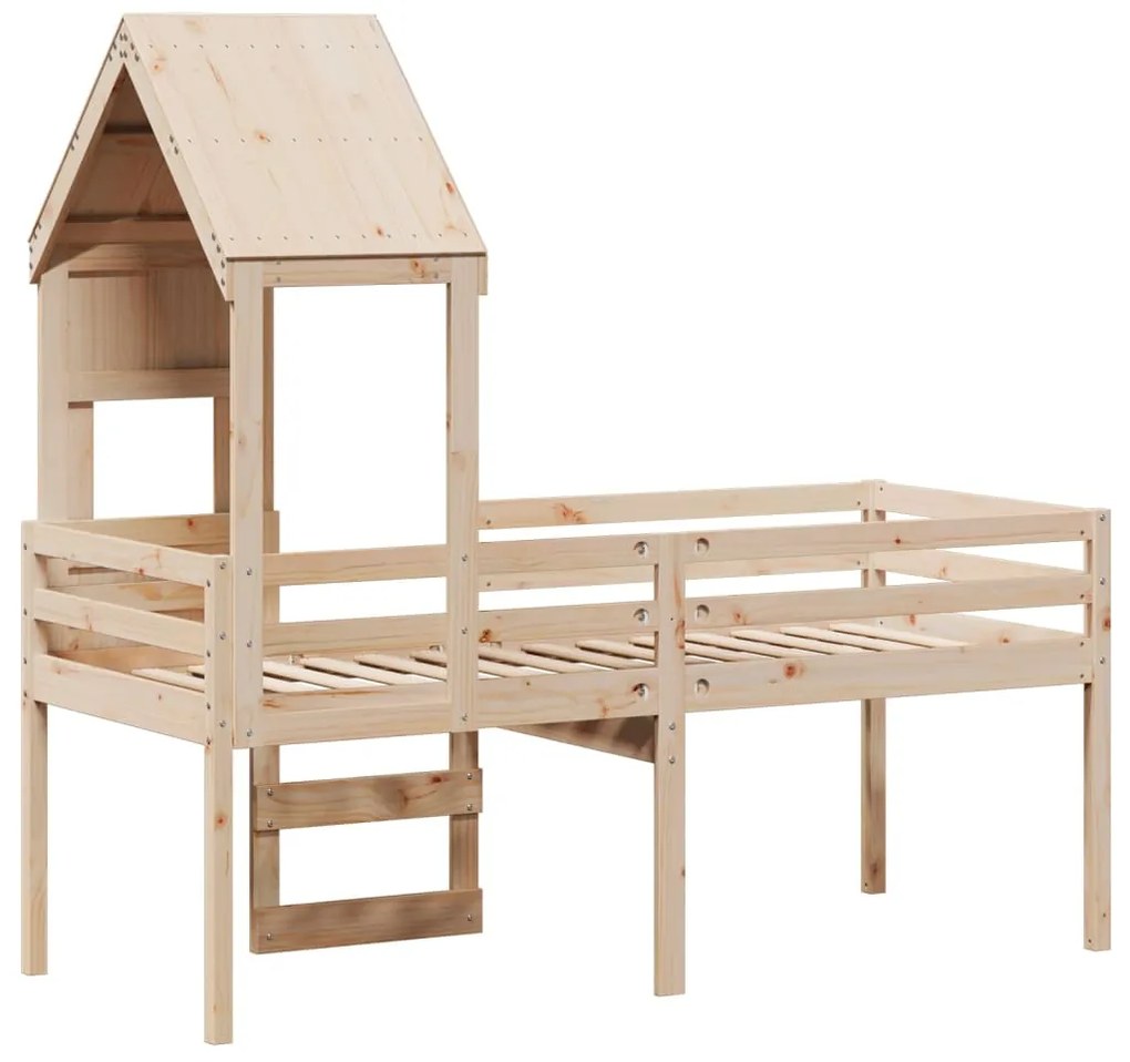 Cama alta com telhado 75x190 cm pinho maciço